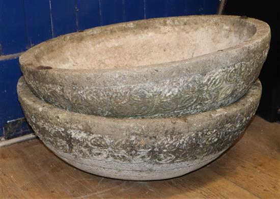 Two stone garden planters with knot decoration Diameter 66cm